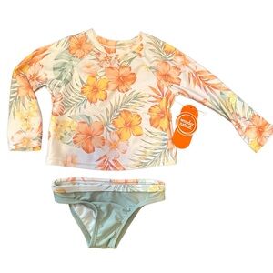 Wonder Nation Baby Girl Long Sleeve Rash Guard Swimsuit UPF 50.  12Months NWT